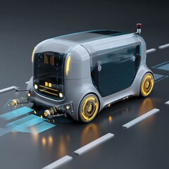 3D autonomous vehicle, featuring lidar and cameras for fully automated driving and real-time environment mapping.