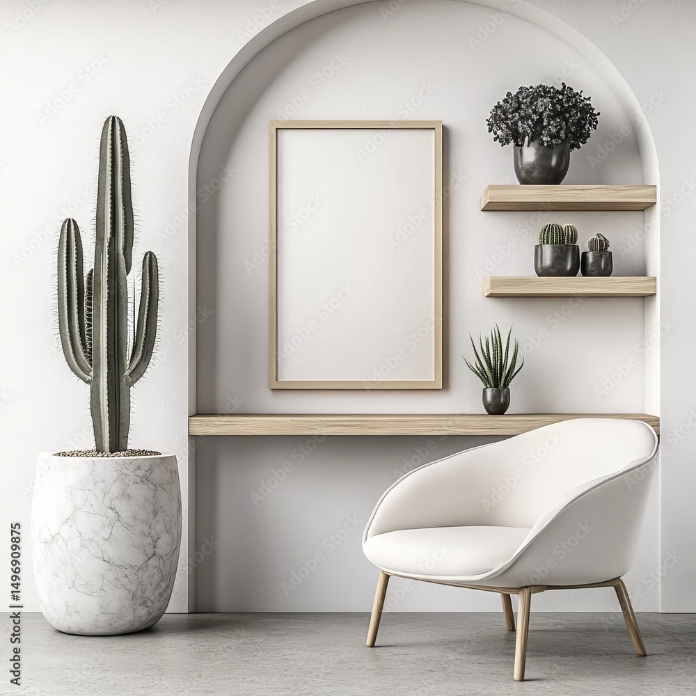 Poster a 3d rendering presents a front view of a canvas mockup positioned in a minimalist interior backgrou