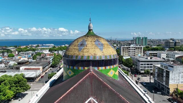 Amazonas Theater In Manaus Amazonas Brazil. Landmark Skyscraper Overlooking The Vast Urban Sprawl. Industry Landscape Buildings Beautiful. Industry Town. Manaus Amazonas.