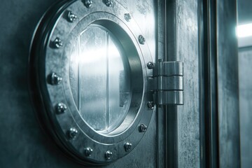 Metal circular porthole in a steel door