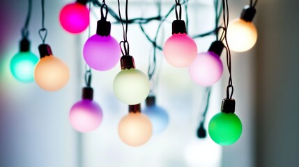 Hanging Spheres of Light: A Cascade of Vibrant and Dreamy Colors Create a Festive and Ethereal Atmosphere 