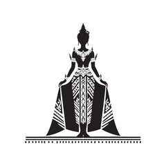 Fototapeta premium Graceful Chut Thai Vector Silhouette – Traditional Thai Dress, Elegant Draping, Cultural Heritage, Ornate Details, Timeless Beauty, and Royal Femininity. 