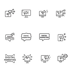  Digital marketing icons silhouette vector art.
