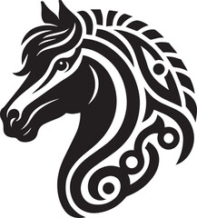 Black and White Berber Horse Vector Illustration – High-Quality Line Art Design