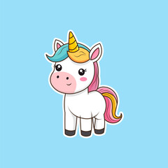 Cute Unicorn Cartoon Sticker Illustration.