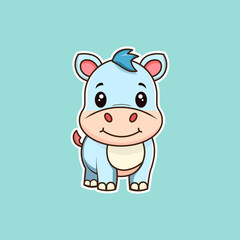 Cute Baby Hippo Cartoon Illustration.