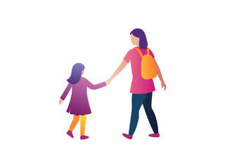Mother and daughter walking hand-in-hand, a heartwarming illustration.