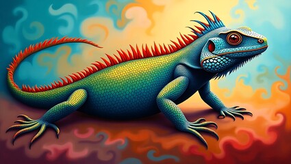 Obraz premium green iguana on a branch