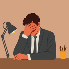man with a gestures facepalm expression, Disappointed man with palm on face vector flat illustration