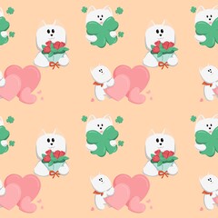 Adorable White Dog Summer Seamless on pastel Orange