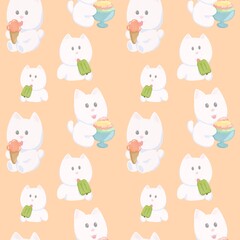 Adorable White Dog Summer Seamless on pastel Orange