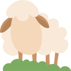 Flat Style Sheep Illustration on Green Grass Scene