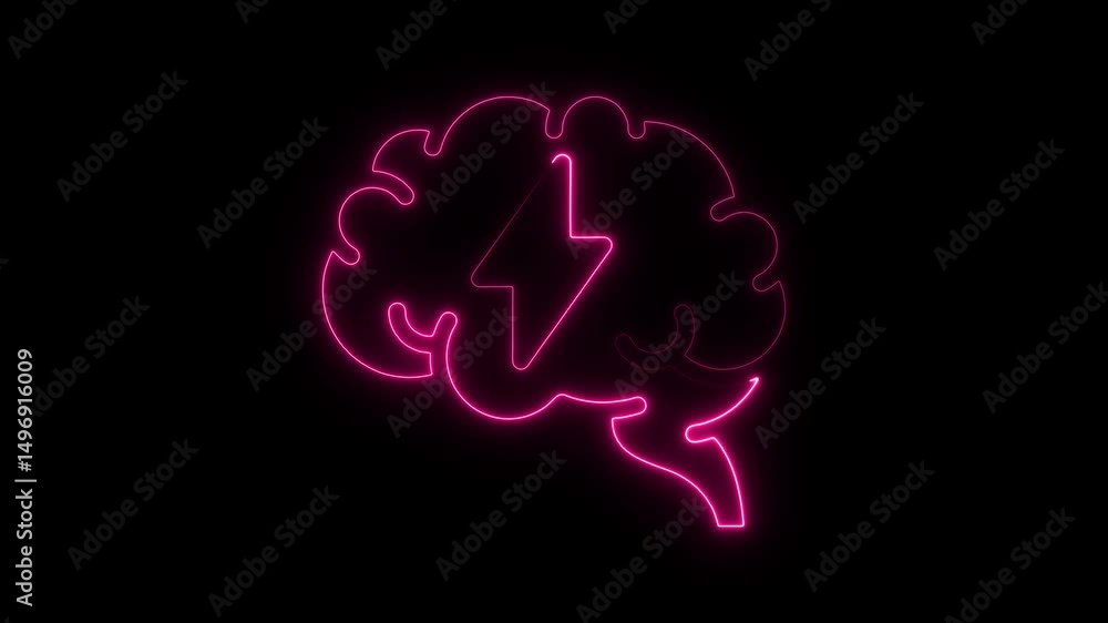 Aufkleber animated neon brain with lightning bolt signifying brainstorming and idea generation