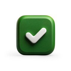 3D Green Check mark Icon on a Transparent Background