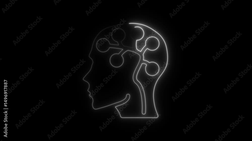 Poster animated outline of brain and head representing thought and intelligence