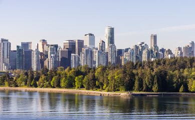 Panoramic View of Downtown Vancouver Skyline with Stanley Park and Waterfront