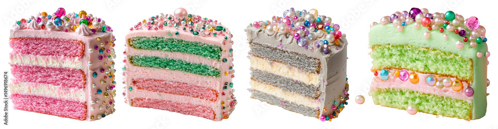 Poster png colorful layered cake slices, element set on transparent background