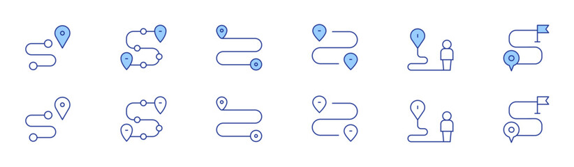 Destination icon set in two styles, Duotone and Thin Line style. Editable stroke. route, destination, business plan © Blockfine