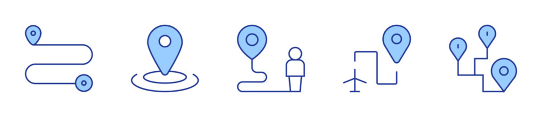 route, destination, itinerary, location. Destination Icon vector illustration. Line Duotone style. Editable stroke