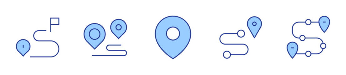 route, tourist, location pin. Destination Icon vector illustration. Line Duotone style. Editable stroke