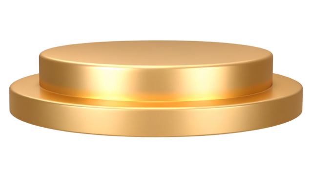 Golden two tiered round pedestal isolated on a white background