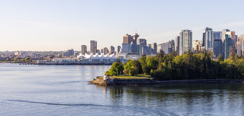 Downtown Vancouver Skyline Featuring Stanley Park and Canada Place by the Waterfront