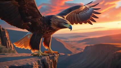 Fototapeta premium Majestic Golden Eagle Perched Atop a Cliff