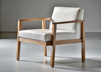 Obraz premium Elegant white leather armchair with light wood frame showcasing modern furniture design and comfortable seating isolated on white background
