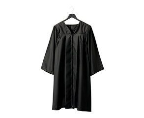 Graduation gown hanging on a wooden hanger isolated on transparent background