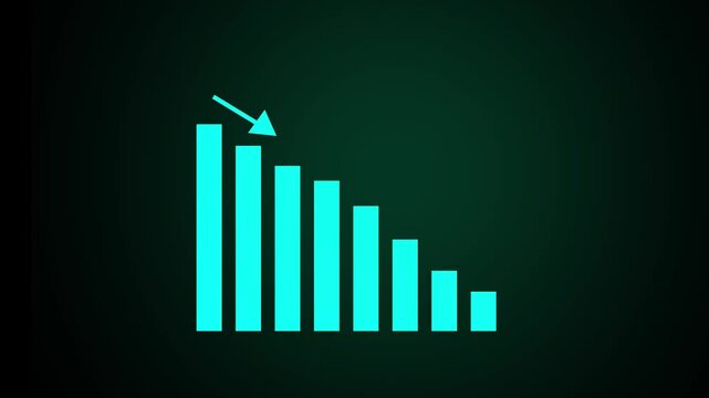 Animated down graph icon designed business or finance concept icon. business loss graph show chart. AND black background . 4k video animation .