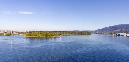 Scenic View of Stanley Park and Downtown Vancouver Waterfront in British Columbia
