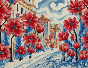 poppies on the wall on a city