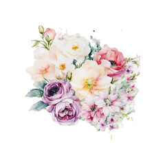 Colorful botanical blooming flower elegance watercolor bouquet. Watercolor Flower, Painting on canvas, Illustration	