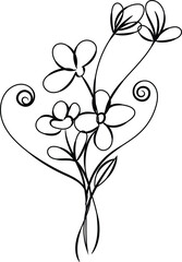 Elegant Black Line Art Floral Bouquet Illustration