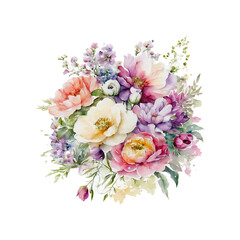 Colorful botanical blooming flower elegance watercolor bouquet. Watercolor Flower, Painting on canvas, Illustration	