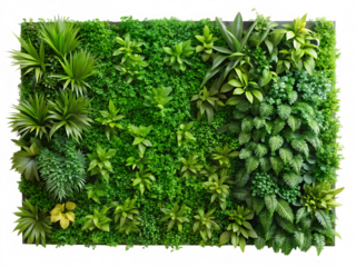 green decorative wall with different green plants on white background,PNG