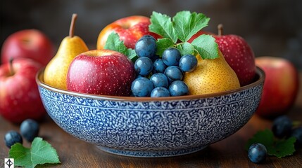 Assorted fruits in decorative bowl