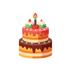 Birthday Cake Vector Illustration on White Background