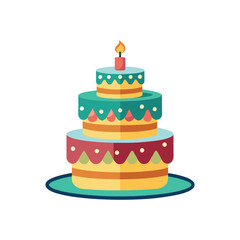 Birthday Cake Vector Illustration on White Background