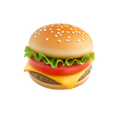 hamburger isolated on white ,icon, 3d render, 3d transparent background
