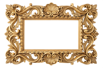 Ornate gold frame isolated on a white background png ai generated