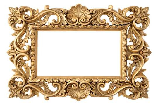 Ornate gold frame isolated on a white background png ai generated