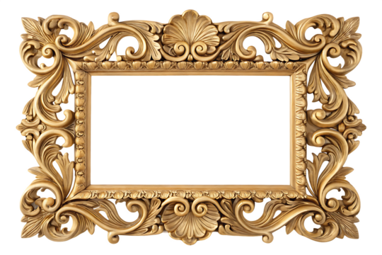 Ornate gold frame isolated on a white background png ai generated