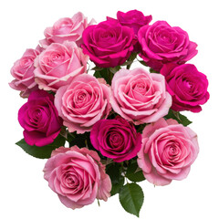 Ten pink and magenta roses bouquet isolated on transparent background