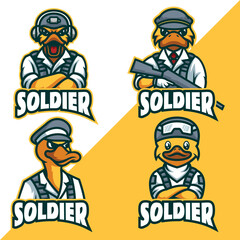 Soldier Duck Bundle Mascot Logo Design
