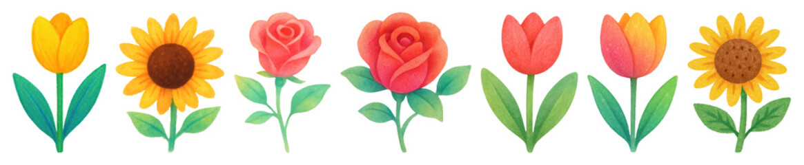 PNG Colorful floral border design, element set on transparent background