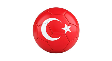 Red soccer ball with the turkish flag emblem on a black background in a studio shot render