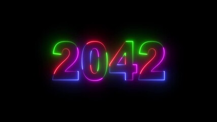 Abstract 2042 neon text animation ,Four rainbow color neon Glowing number text background 4k video. abstract glowing neon text icon 2042 on black background.