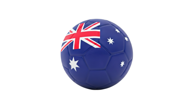A soccer ball with the australian flag on it isolated against a plain black studio background view