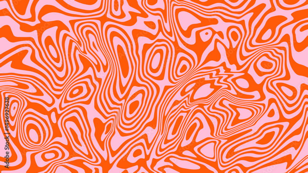 Aufkleber Abstract vector pink background psychedelic wave line pattern. Orange wavy liquid ripple texture in retro groovy design style.	
